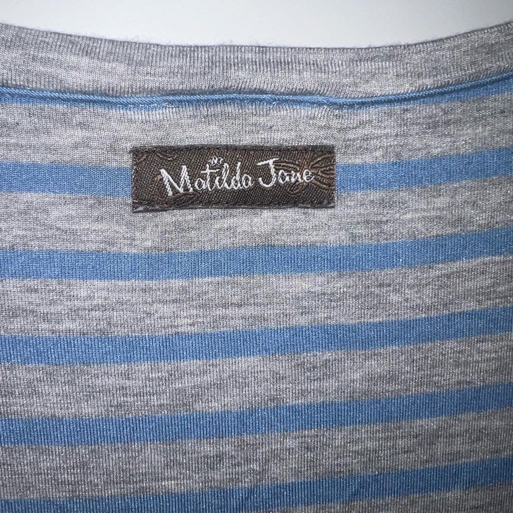 SOLD MATILDA JANE Blue Gray Her Majesty Striped Dress Womens Large Handkerchief - Picture 4 of 5